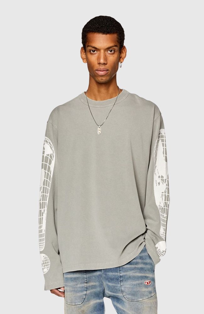 あ⭐︎DIESEL T-CRANE T-CRANE-LS-SLITS Man: T-shirt with triple logo embroidery